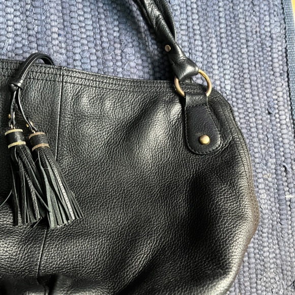 Talbots Black Leather Hobo Shoulder Bag w/ Tassels. - Picture 2 of 11